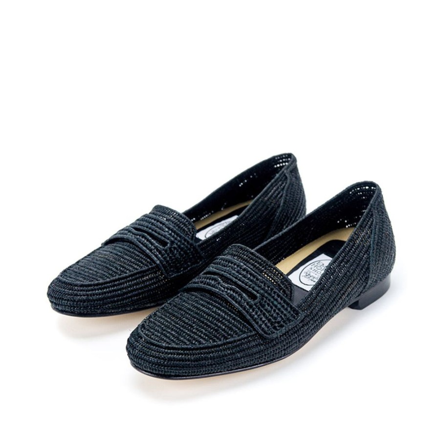 Women Emma Hope | Mocassin Raffia Loafer Black