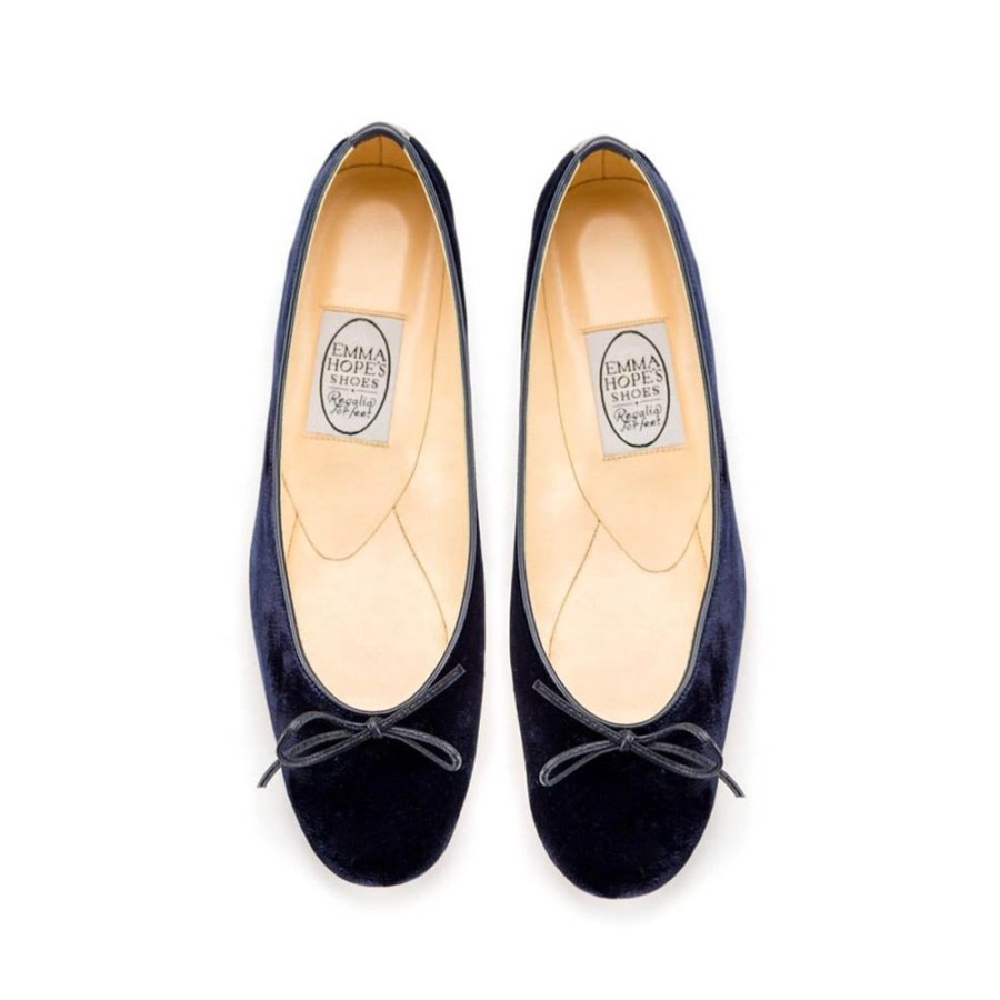 Women Emma Hope | Round Tie Ballet Velvet Black