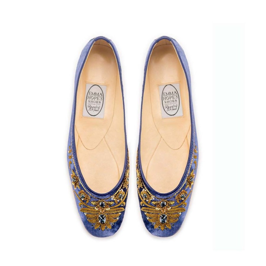 Women Emma Hope | English Rosie Ballet Velvet Inky Blue Gold