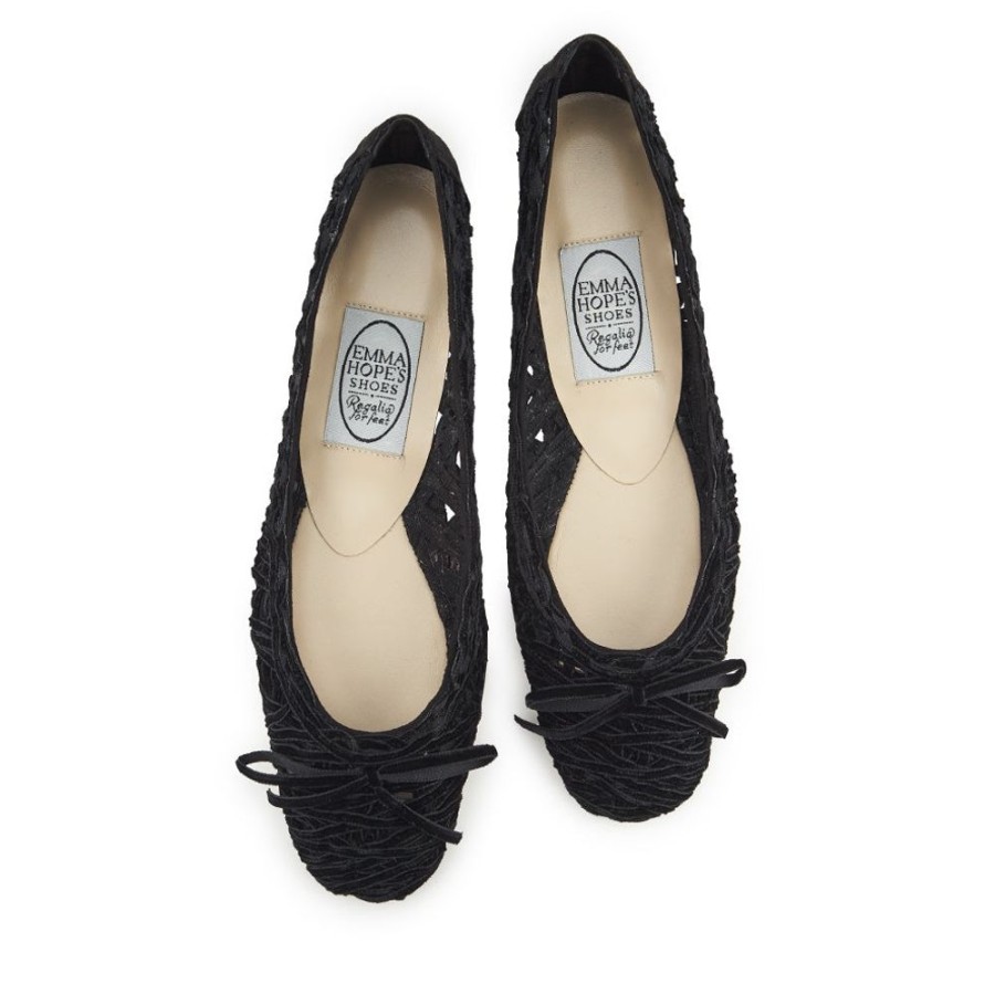 Women Emma Hope | Criss Cross Velvet Ribbon Ballet Black