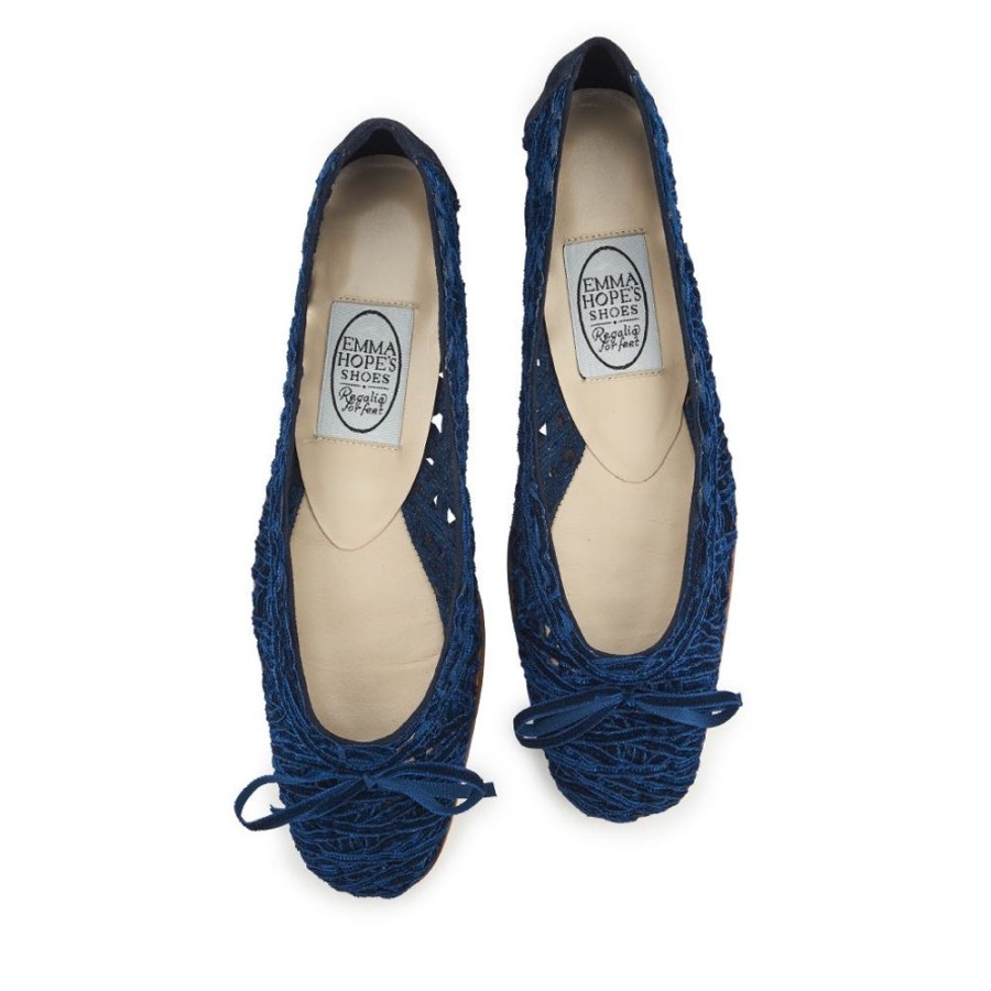 Women Emma Hope | Criss Cross Velvet Ribbon Ballet Inky Blue