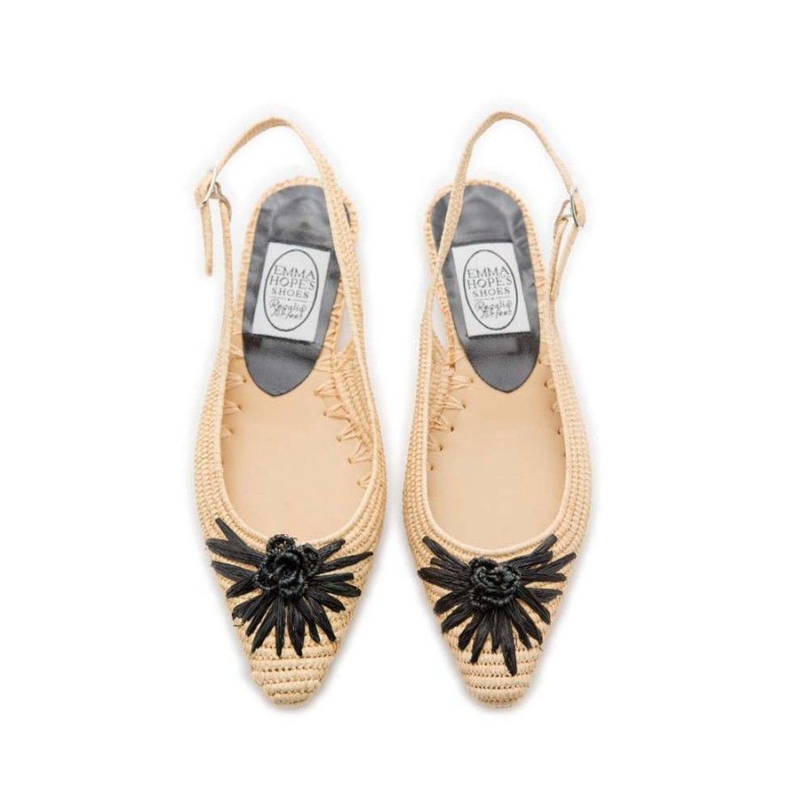 Women Emma Hope | Raffia Flower Pointy Low Sling-Natural/Black Natural Black