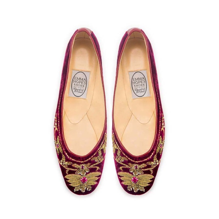 Women Emma Hope | English Rosie Ballet Velvet Bordeaux Gold