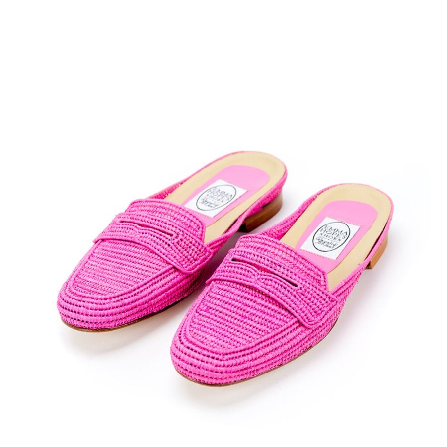 Women Emma Hope | Mocassin Raffia Mule Pink