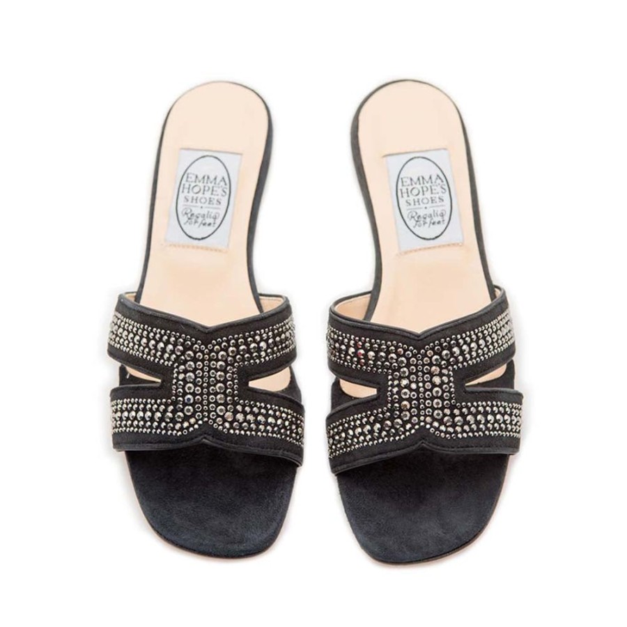 Women Emma Hope | Metal Strass H Sandal-Grey Suede Charcoal