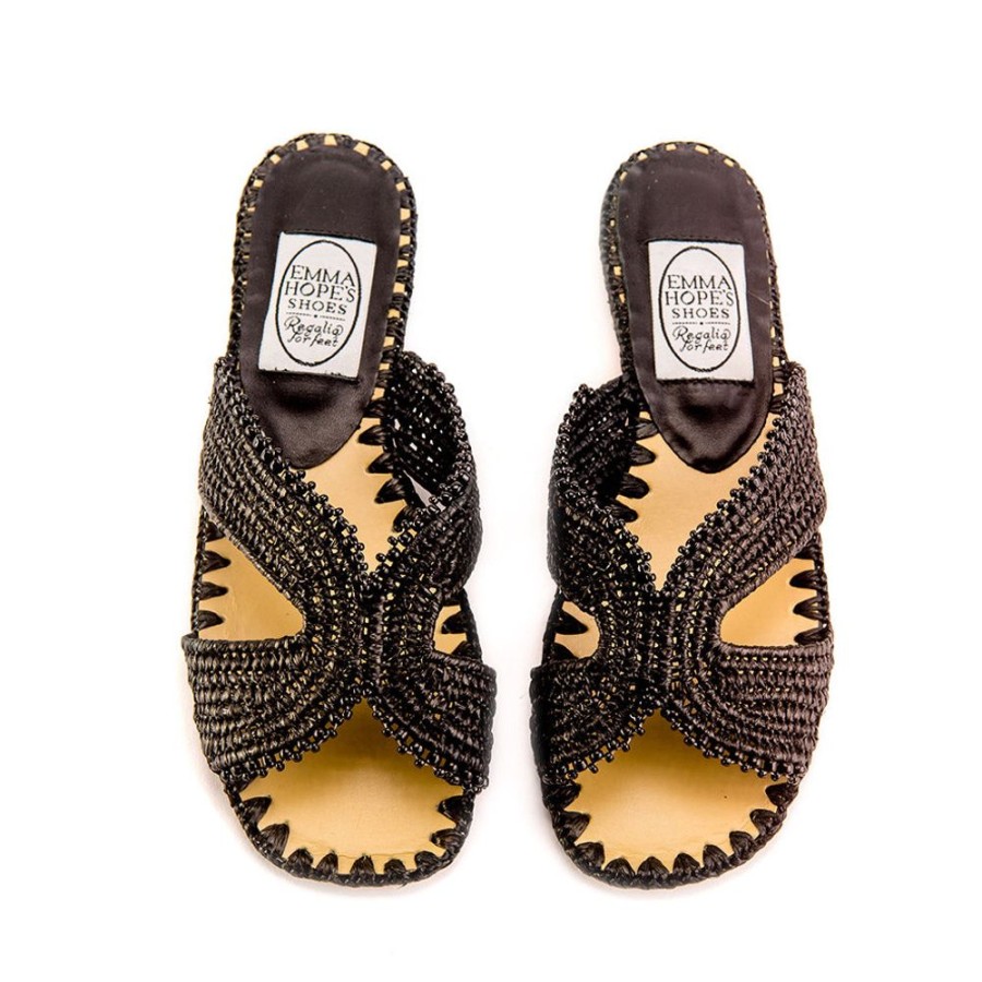 Women Emma Hope | H Sandal Raffia Beaded Black