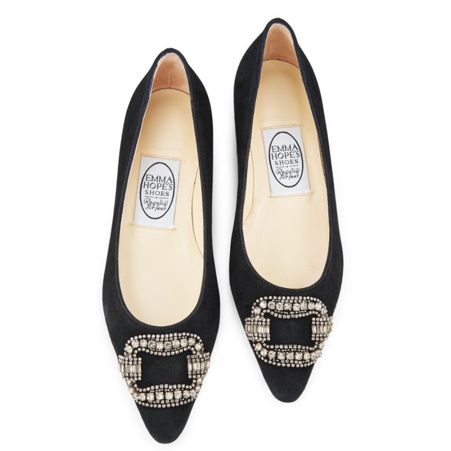 Women Emma Hope | Deco Buckle Low Ballet Suede Black