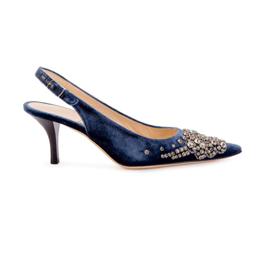 Women Emma Hope | Diadema High Sling Velvet Inky Blue