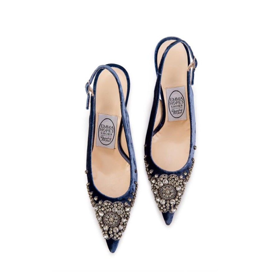 Women Emma Hope | Diadema High Sling Velvet Inky Blue