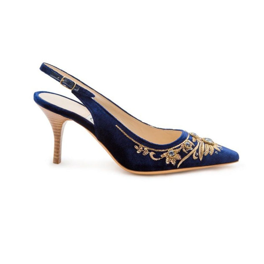 Women Emma Hope | English Rosie High Sling Velvet Navy Gold