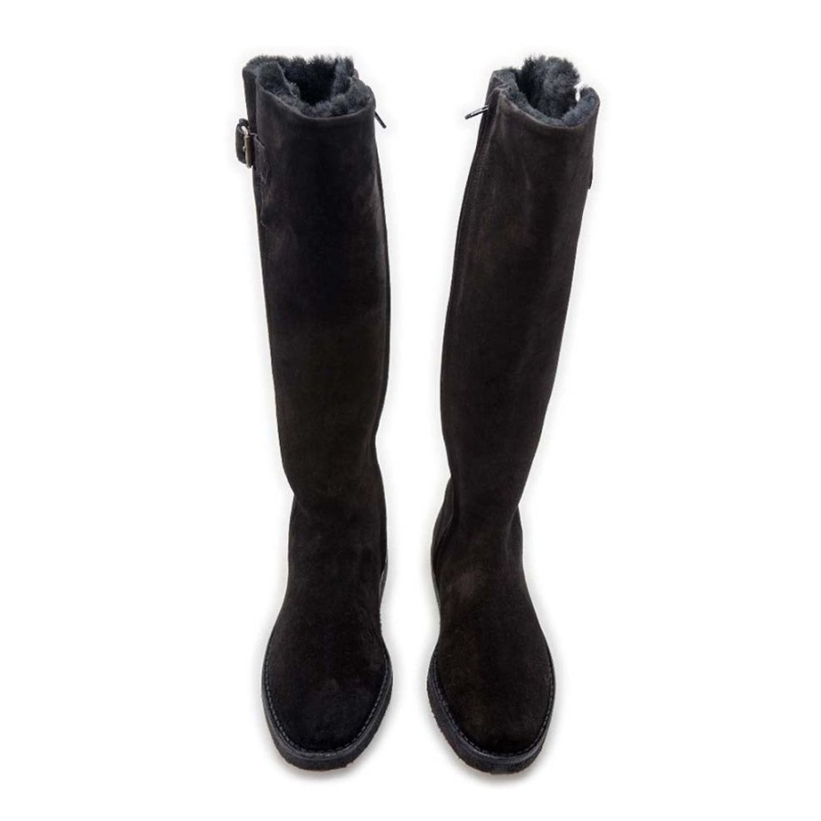 Women Emma Hope | Shearling Buckle Long Boot-Black Suede