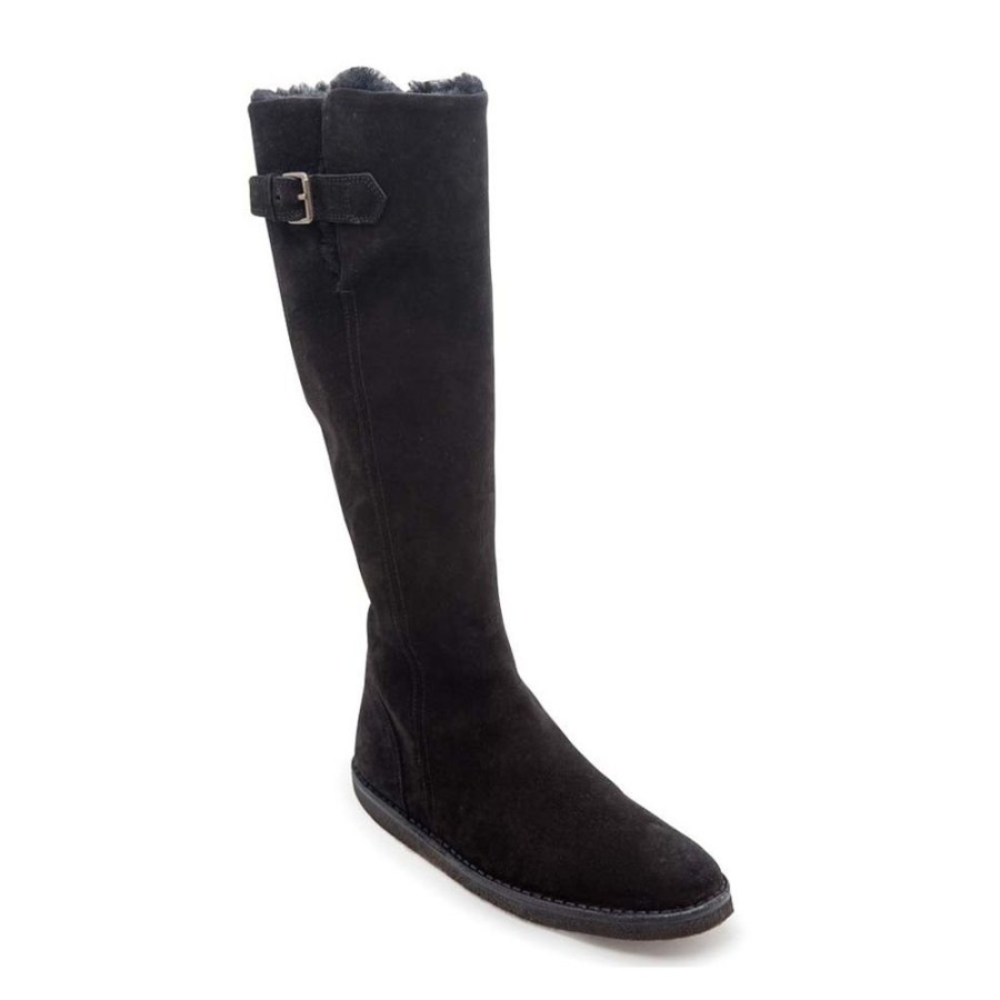 Women Emma Hope | Shearling Buckle Long Boot-Black Suede