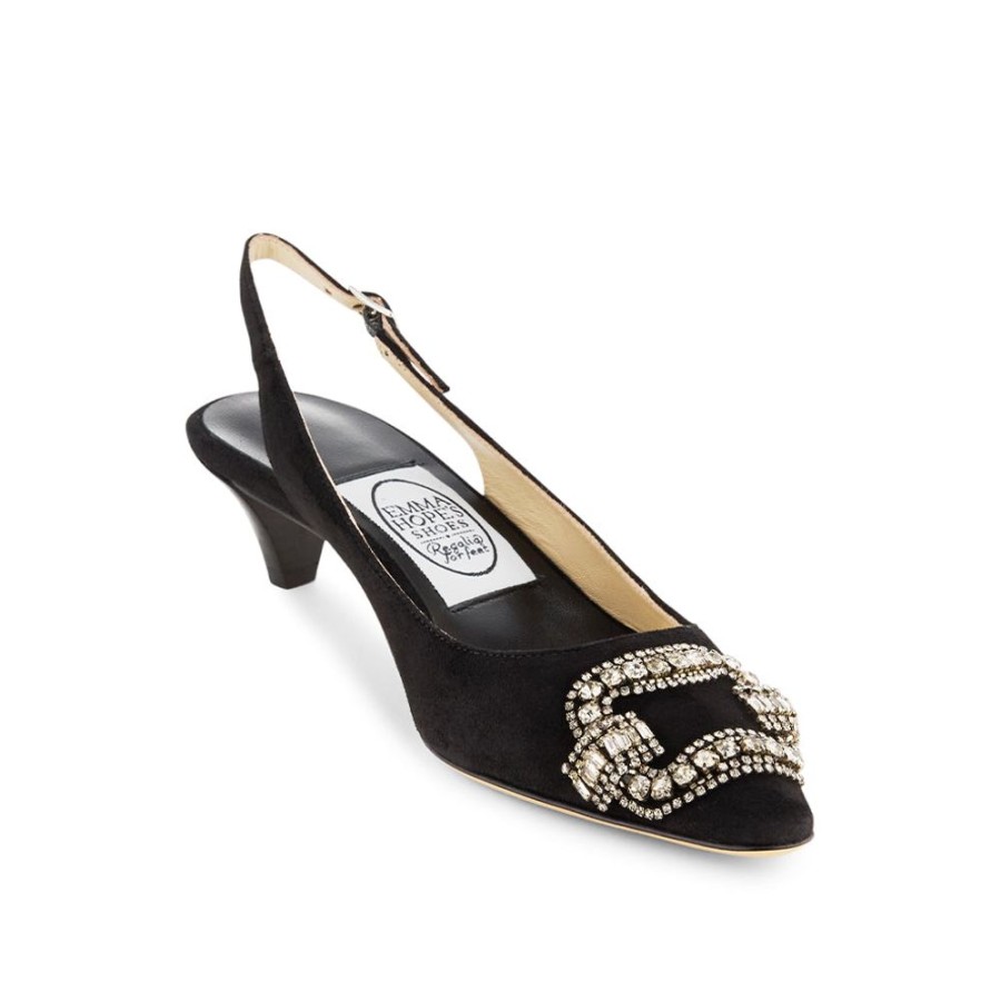 Women Emma Hope | Deco Buckle Mid Sling Suede Black