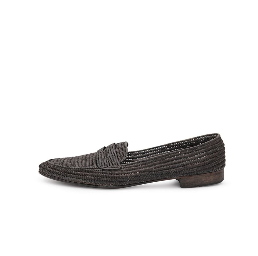 Men Emma Hope | Raffia Penny Moc Black