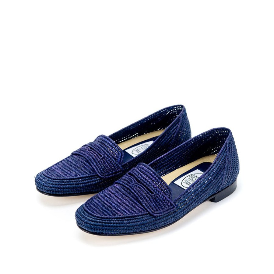 Women Emma Hope | Mocassin Raffia Loafer Navy