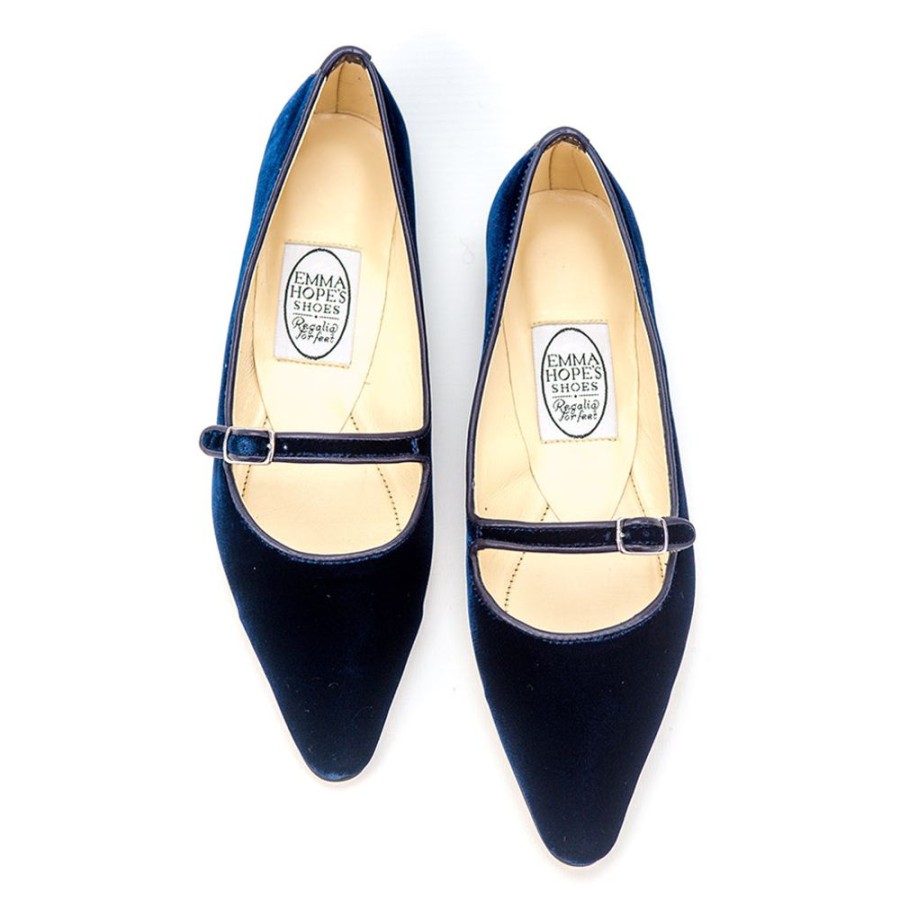 Women Emma Hope | 70'S Strap+Bar Shoe Low Ballet Velvet Oceano